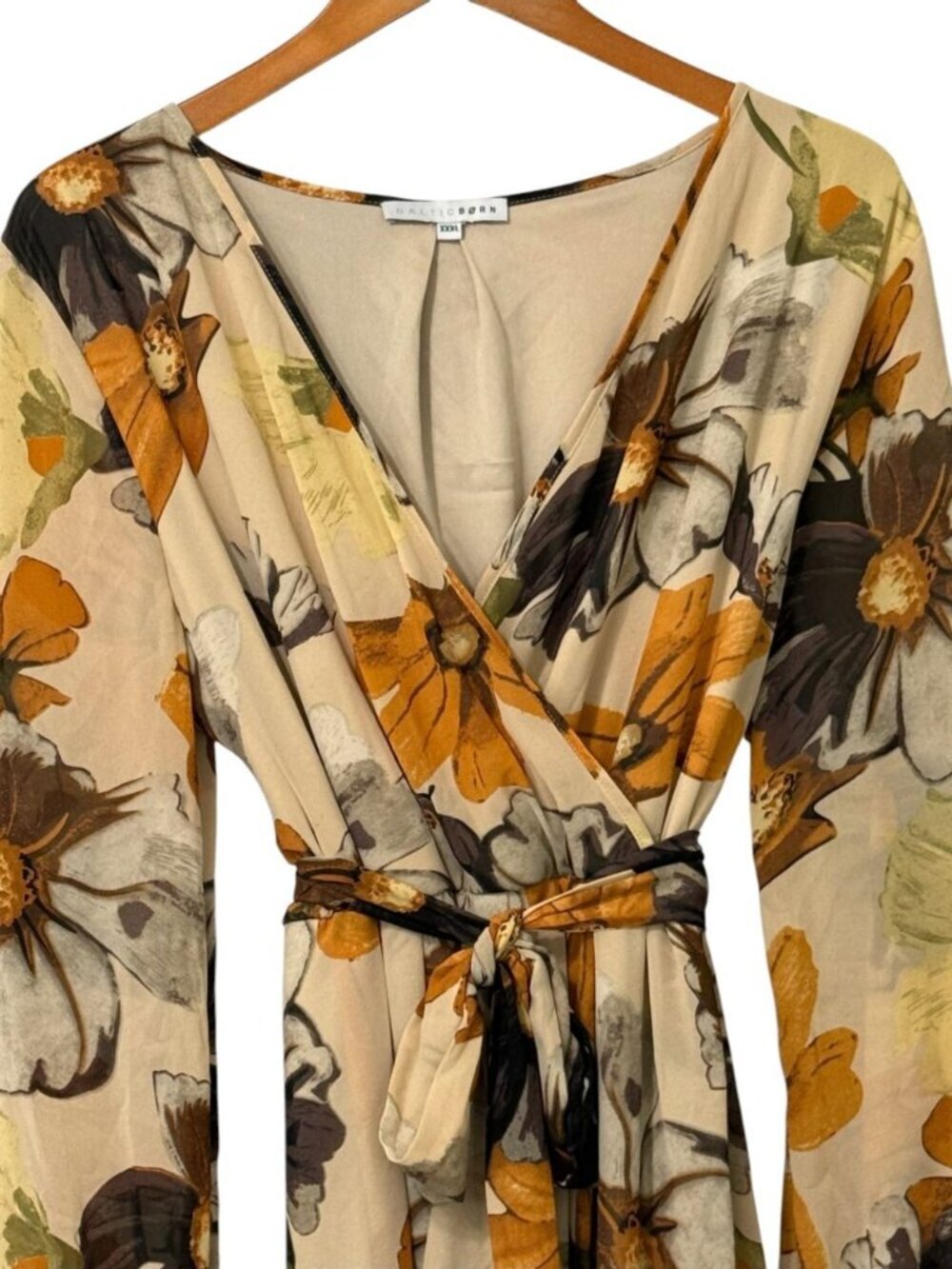 Baltic Born Womens Lydia Maxi Dress Warm Camel Floral Print Belted EUC Size XXXL - Picture 3 of 11